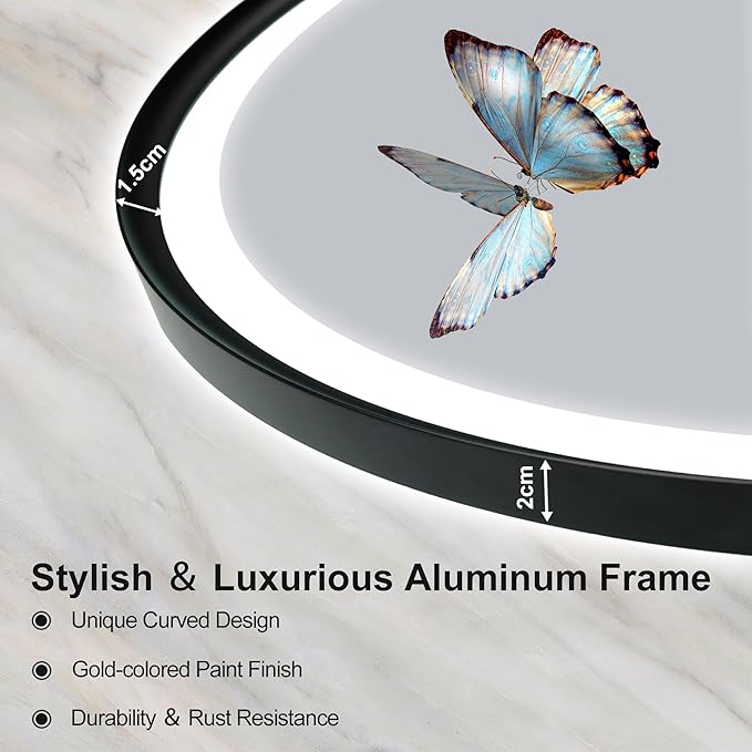 S'bagno 32'' Round Black LED Mirror for Bathroom with Frontlit & Backlit, LED Vanity Mirror with Metal Frame, Anti-Fog, Stepless Dimmable, 3 Color Temperature
