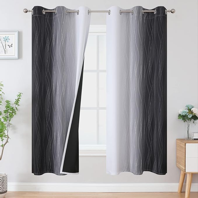 Black and Greyish White Ombre Blackout Curtains by ESTELARTEXTILER