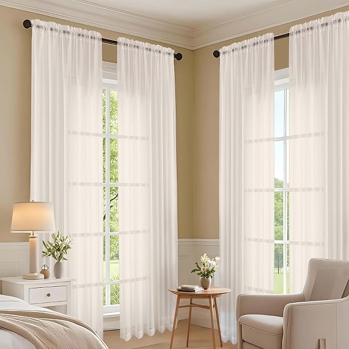 Cream Sheer Curtains 120 Inches Long 2 Panels Set, 59 Inch Extra Wide Soft Airy - Image 6