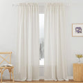 RYB HOME Thick Linen Curtains, Extra 66 inches Widith Light Filtering Semi Translucent Farmhouse Window Treatments for Home Office Living Room Bedroom, W 66 x L 95 inches, Linen, 2 Panels