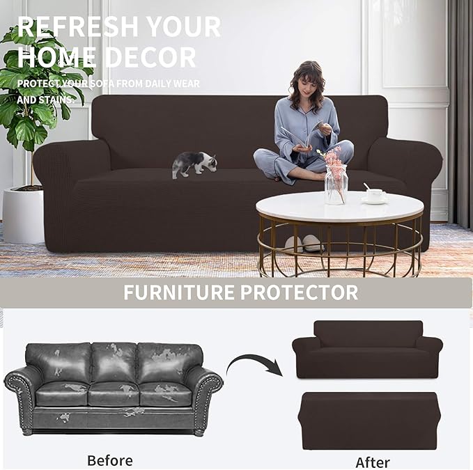 Easy-Going Stretch Oversized Loveseat Couch Covers Washable Chocolate | 1-Piece - Image 4