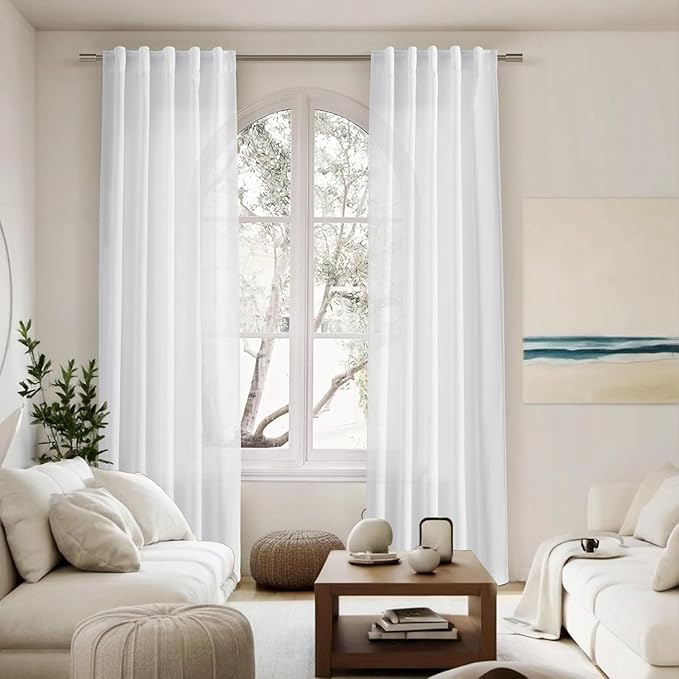 White Linen Curtains for Living Room 84 inches Long 2 Panels Set Pure White - Image 7