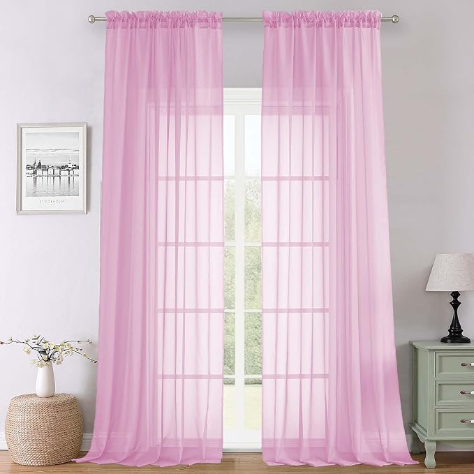 Light Pink Sheer Curtains 108 Inches Long 2 Pcs, Airy Light Filtering Rustic by Lecloud