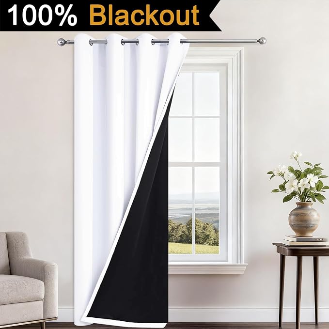 Yakamok Pure White 100% Blackout Curtains 84 Inches Long 52" Wide 1 Panel | - Image 2