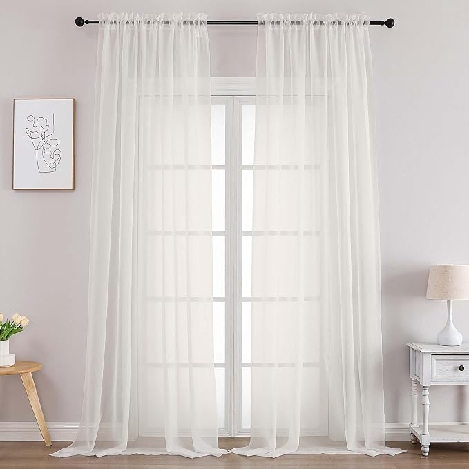 Chyhomenyc Extra Long Ivory Sheer Curtains 102 Inches Long 2 Panels by Chyhomenyc