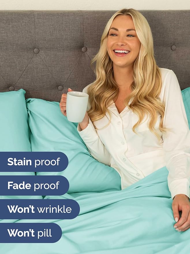 Extra Deep Queen Sheet Set - 6 Piece Breathable & Cooling Sheets - Hotel Luxury Bed Sheets Set - Easy & Secure Fit - Soft, Wrinkle Free & Comfy Sheets Set - Spa Blue Sheet Set with Extra Deep Pockets