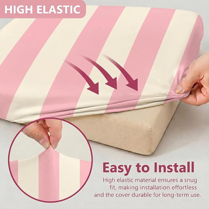 CALBODE 14 Pcs Stretch Outdoor Seat Cushion Covers, Washable Striped Chair Seat - Image 3