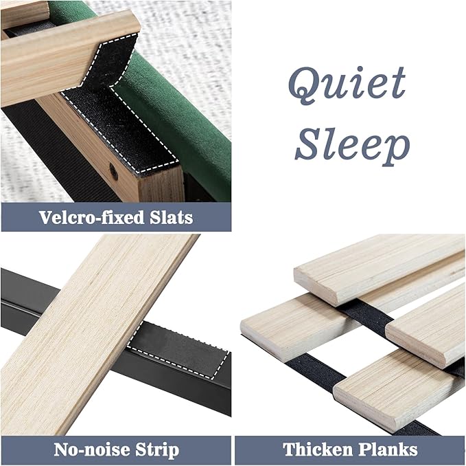 Allewie Full Bed Frame/Velvet Upholstered Bed Frame with Vertical Channel Tufted Headboard/Strong Wooden Slats/Platform Bed Frame/Mattress Foundation/Box Spring Optional/Easy Assembly/Green