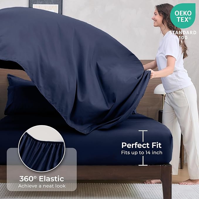 HEVUMYI Navy Blue Queen Comforter Set - 7-Piece All Season Bed in a Bag Queen, Ultra Soft Bedding Set with Comforter, Flat Sheet, Fitted Sheet, Pillowcases, Pillow Shams, Navy Blue