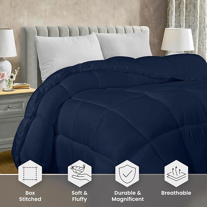 Utopia Bedding Comforter Duvet Insert, Quilted Comforter with Corner Tabs, Box Stitched Down Alternative Comforters Queen Size (Navy)