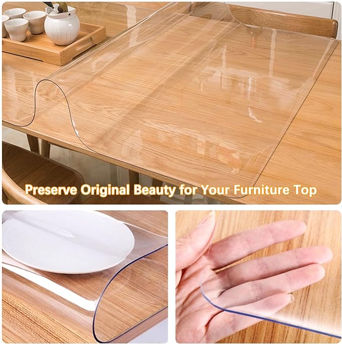 Clear Table Protector 12 X 14 Inch Thick Plastic Table Cover Protector Waterproof PVC Clear Tablecloth Protector Pad Vinyl Desk Top Protector Mat for Wood Coffee Glass End Sofa Side Dining Room Table