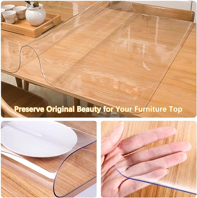 24 X 63 Inch Clear PVC Dining Table Protector Rectangular Plastic Vinyl Table Cover Cloth Desk Pad Mat for Office Computer Coffee Glass End Side Bar Table Top Countertop Wooden Furniture Protecton Mat