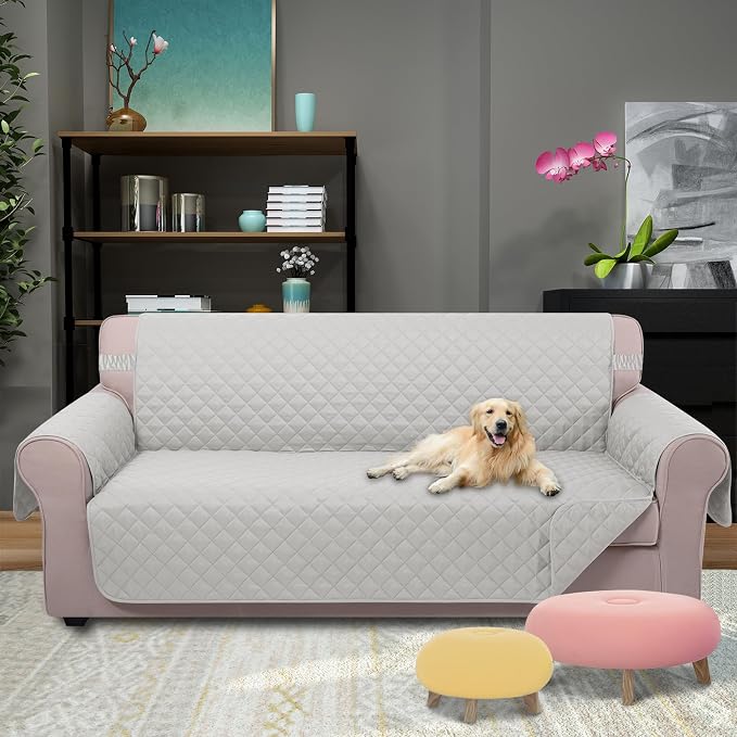 U-NICE HOME 4 Seater Sofa Cover 91''Large Couch Cover, Light Grey | Washable - Image 2