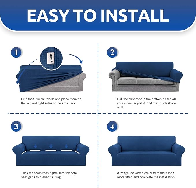 Stretch Couch Covers for Sofa, 3 Cushion Couch Slipcover, Classic Blue - Image 7