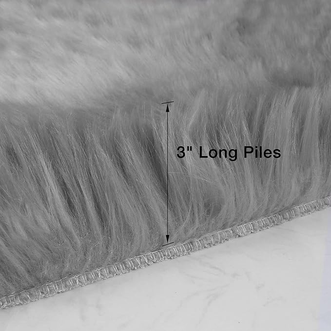 duduta Grey Faux Sheepskin Fur Rug 3x5 ft, Fluffy Carpet Rug | Shag Fuzzy - Image 2