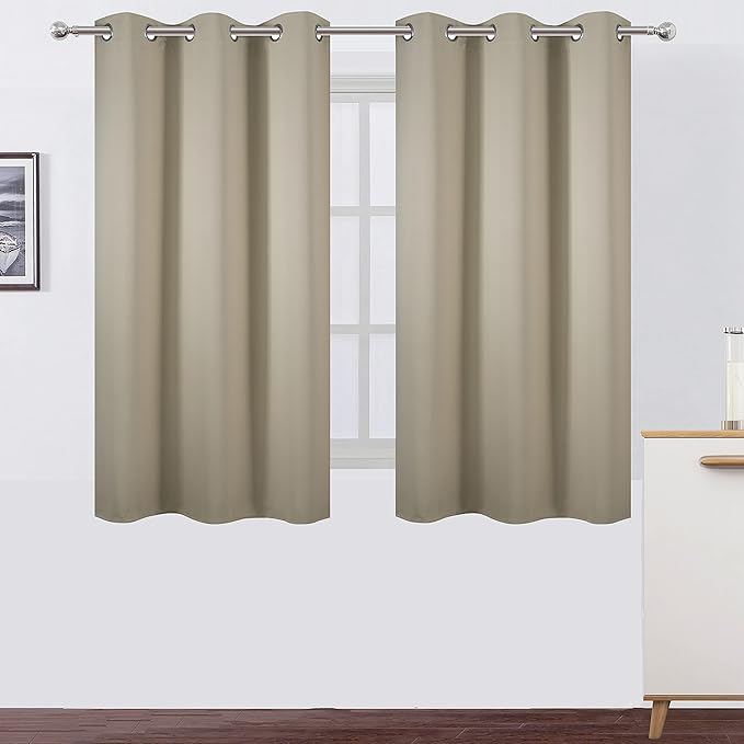 Beige Blackout Curtains 34 x 54 Inch Length/Set of 2 Curtain Panels/Thermal by Lemomo