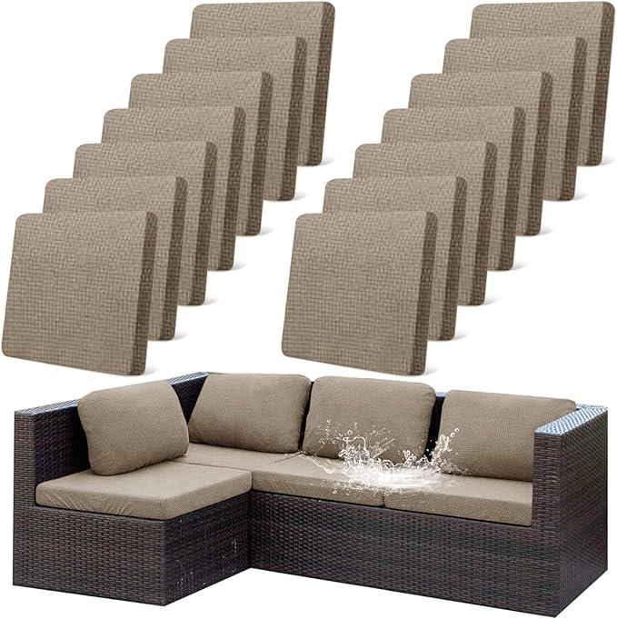 CALBODE 14Pcs Outdoor Stretch Cushion Covers, Waterproof Outdoor Chair Cushion by CALBODE