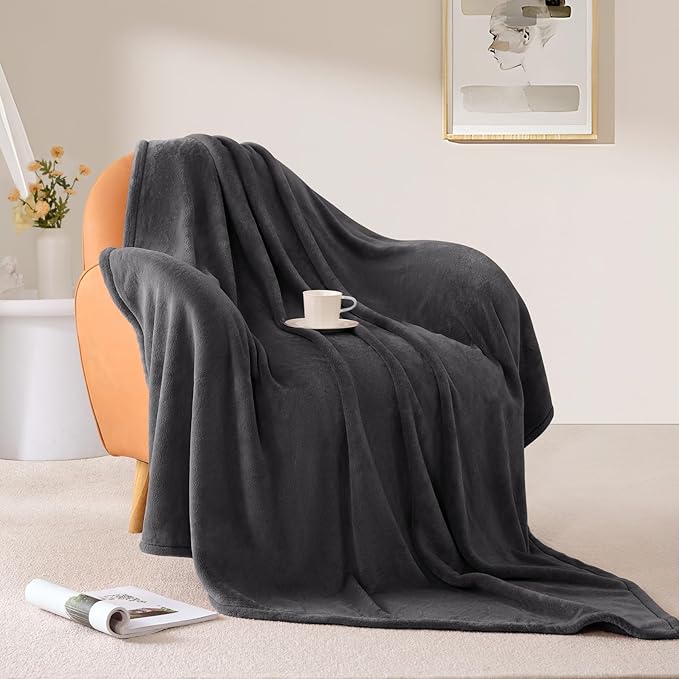BEAUTEX Fleece Blanket Twin Size Grey Blanket Throw Super Soft Flannel Blanket Lightweight Fuzzy Plush Throw for Couch Sofa or Bed All Seasons (Graphite Grey, 60" x 80")