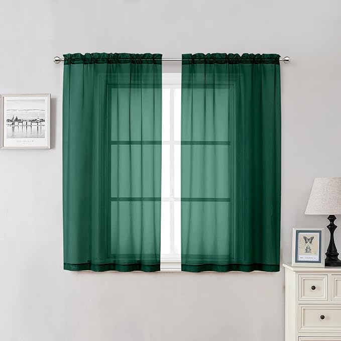 Hunter Green Sheer Curtains 54 Inch Length 2 Panels, Voile Light Filtering by Lecloud