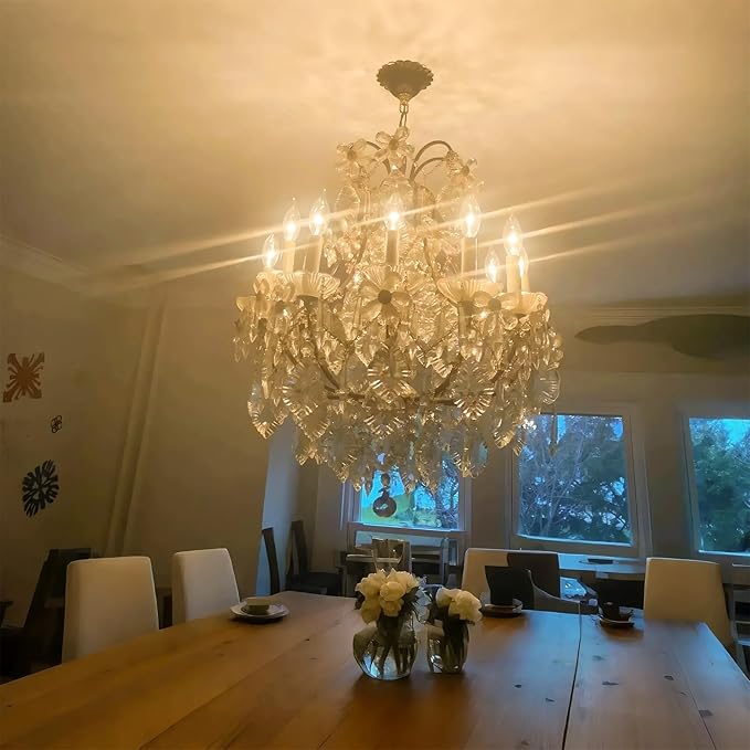 E12 Candle Light Bulbs 60W, Warm White 2700K Dimmable Chandelier Light Bulbs for Ceiling Fan or Pendants, CA10 Clear Candelabra Gold Base Bulbs, 20 Pack