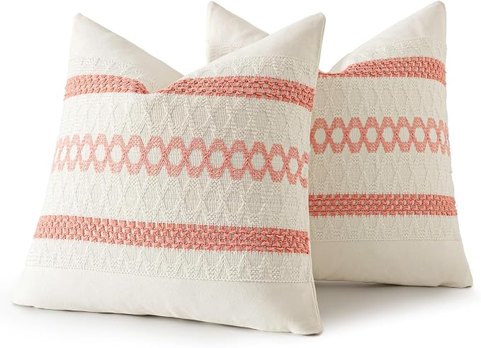 MIULEE Set of 2 Coral Red Boho Decorative Pillow Covers 20x20 Inch | Farmhouse - Image 8