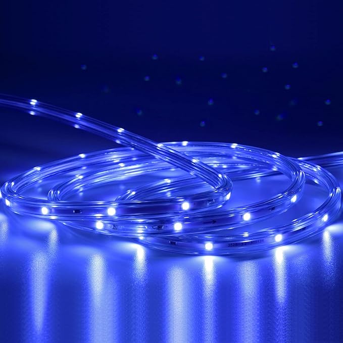 Blue Rope Lights, 16.4ft Waterproofe Flexible LED Strip Light, Indoor Outdoor Decorative Lighting for Home Christmas Holiday Garden Patio Party