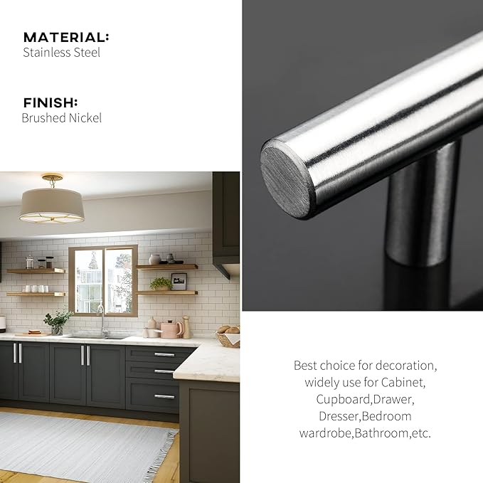 homdiy 200 Pack Drawer Handle Brushed Nickel Kitchen Hardware - HD201SN Cabinet Handles for Kitchen Furniture Hardware Derocative Straight Handle Pull, 8-4/5in Hole Centers