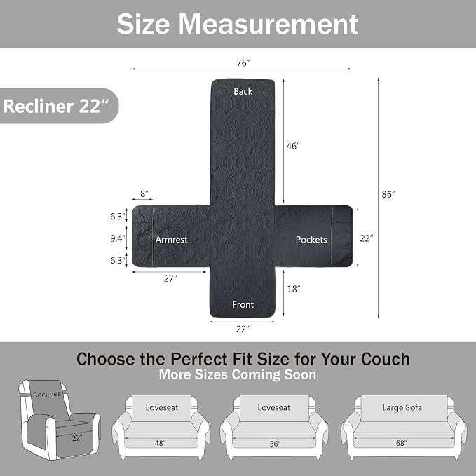 Black Quilted Recliner Covers, Waterproof Recliner Chair Covers, Lazy Boy Chair - Image 6