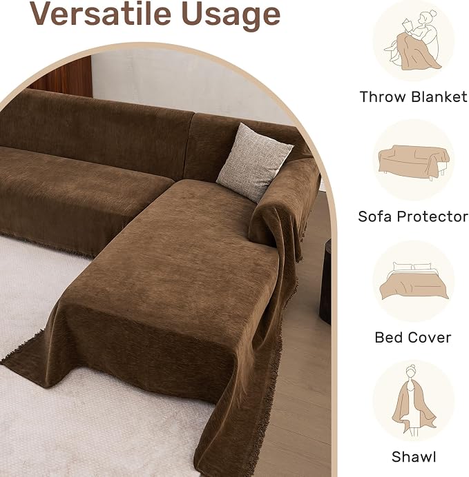 2 Pieces Sectional Couch Covers L Shaped Cover L Coffee | Thick Washable Fabric - Image 6