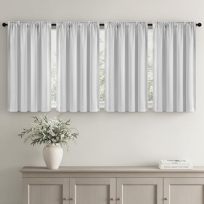 MIULEE 4-Panel 36 Inch Blackout Kitchen Tier Curtains Over Sink Creyish White - Image 2