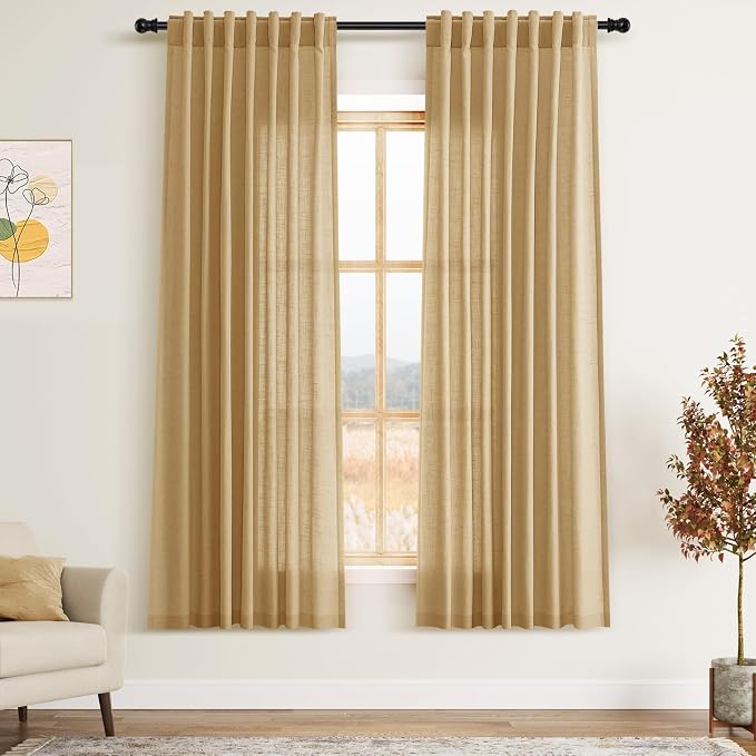 Gold Yellow Linen Curtains for Living Room 63 Inches Long 2 Panel Set Light by Nanspring