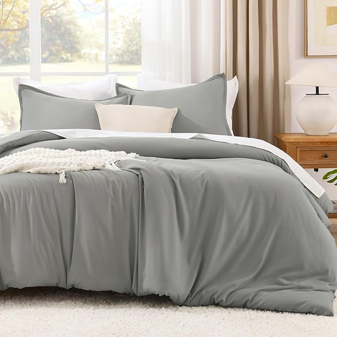 Litanika Comforters Medium Gray California King Size, 3 Pieces Lightweight Solid Bedding Set & Collections, All Season Fluffy Bed Set (104x96In Comforter & 2 Pillowcases)