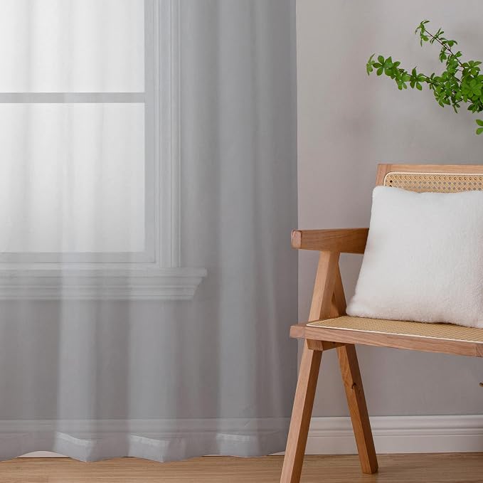 Light Grey Sheer Curtains 54 Inch Length 2 Panels, Airy & Breathable Solid - Image 8