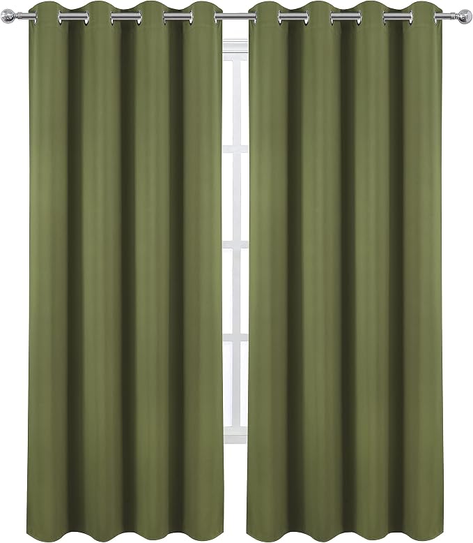 Olive Green Blackout Curtains/52 x 84 Inch Long/Set of 2 Curtain Panels/Thermal - Image 2