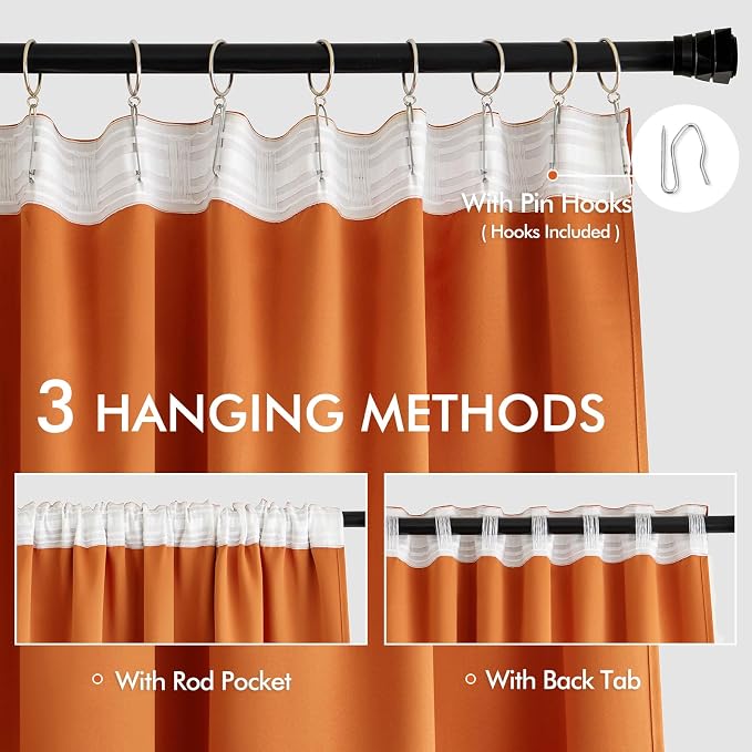 MIULEE Fall Orange Back Tab Blackout Curtains 52x84 Inch Length 2 Panel Set | - Image 3
