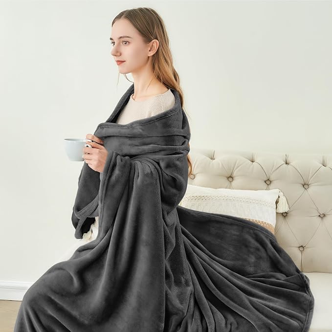 BEDELITE Fleece Blanket Soft Plush Queen Bed Blanket Charcoal Grey 90"x90" | - Image 8