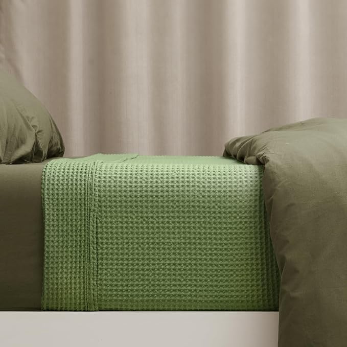 PHF 100% Cotton Waffle Weave Blanket Twin Size for Bed,Snag Proof Lightweight Breathable Moisture-Wicking for Couch,Great for Layering in Cold Weather,Machine Washable,Home Decor Gift-Loden Green