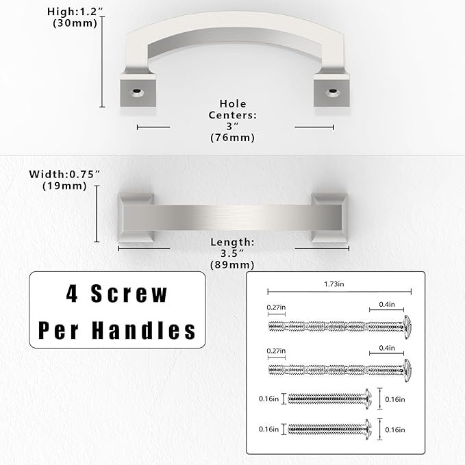 10 Pack Brushed Satin Nickel Cabinet Pulls 3 Inch(76mm) Kitchen Cabinet Handles Solid Zinc Alloy Cabinet Hardware Drawer Pulls