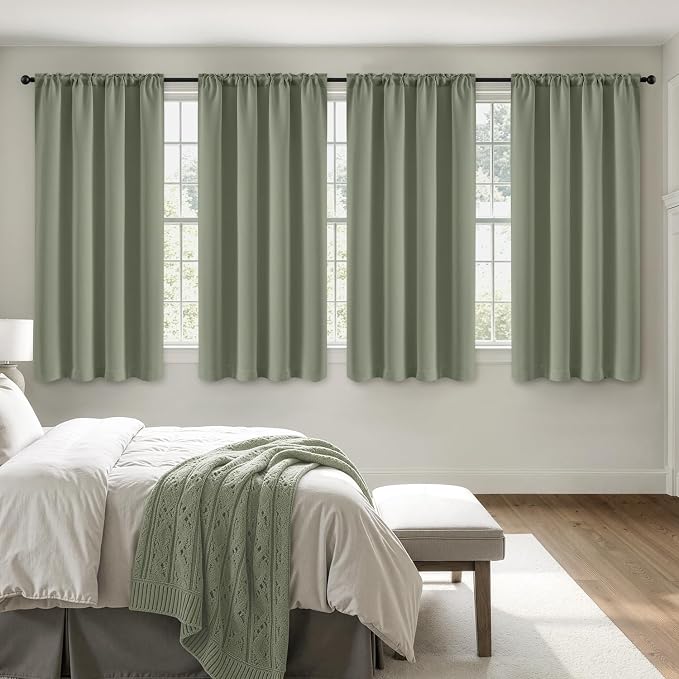 MIULEE 4 Panels Set Sage Green Blackout Curtains 63 Inch Length Bedroom | by MIULEE