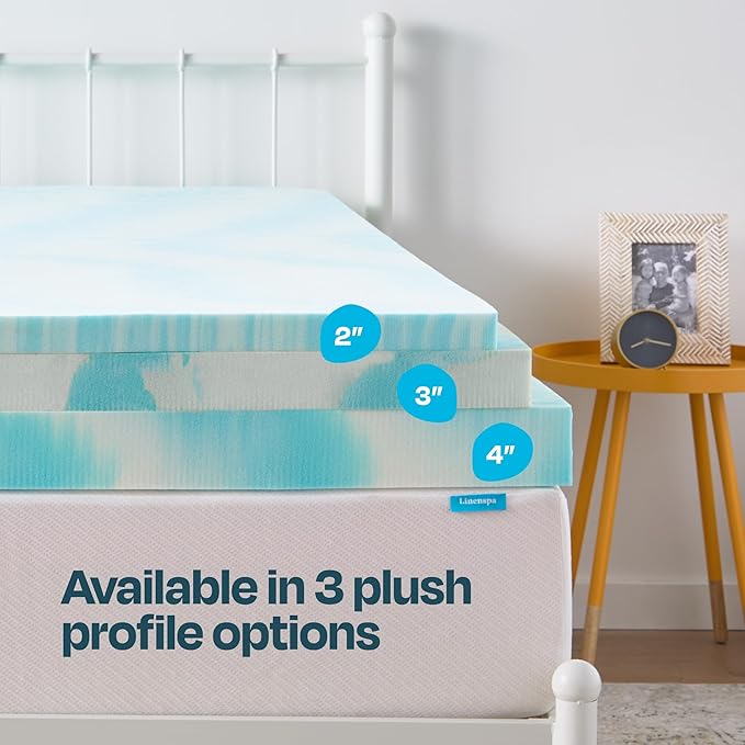 Linenspa 4 Inch Gel Swirl Memory Foam Mattress Topper – Cooling Gel Infused – Pressure Relieving Bed Topper - Mattress Pad – CertiPUR Certified - Queen Size