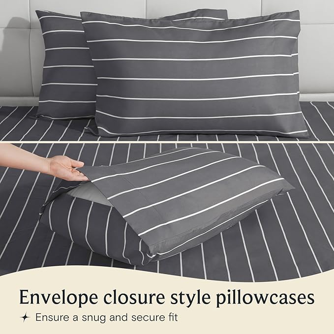 LuxClub 4 PC Cal King Size Sheet Set Bed Sheets, Breathable Luxury Deep Pockets Wrinkle Free Cooling Sheets Machine Washable Hotel Bedding (Cal King, Striped Light Grey)