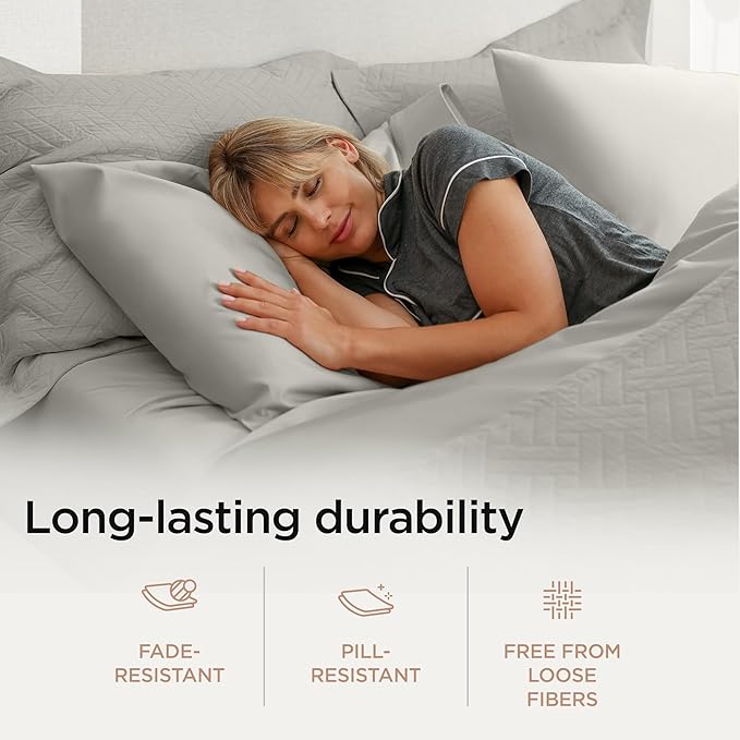Threadmill Luxury 800 Thread Count King 100% Cotton Sheets - Moonrock Grey Sateen Weave Bed-Sheets, Better Than Egyptian Cotton, 4 Pc Solid Soft Bed Set, Fits 16" Deep Pocket