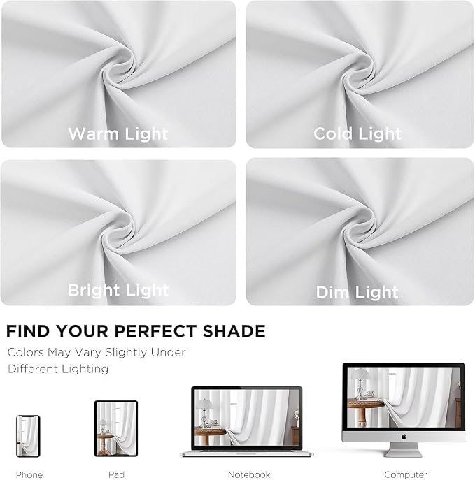 Joydeco 108 Inch 60% Blackout White Curtains 2 Panels, Elegant Semi Sheer - Image 6