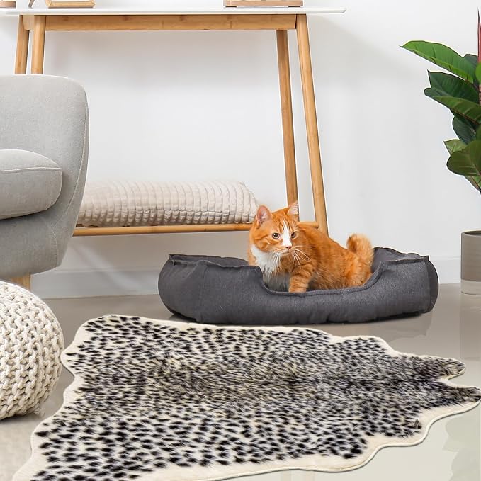 Leopard Print Rug, Faux Cowhide Cheetah Skin Rug Animal Printed Area Rug Carpet - Image 6
