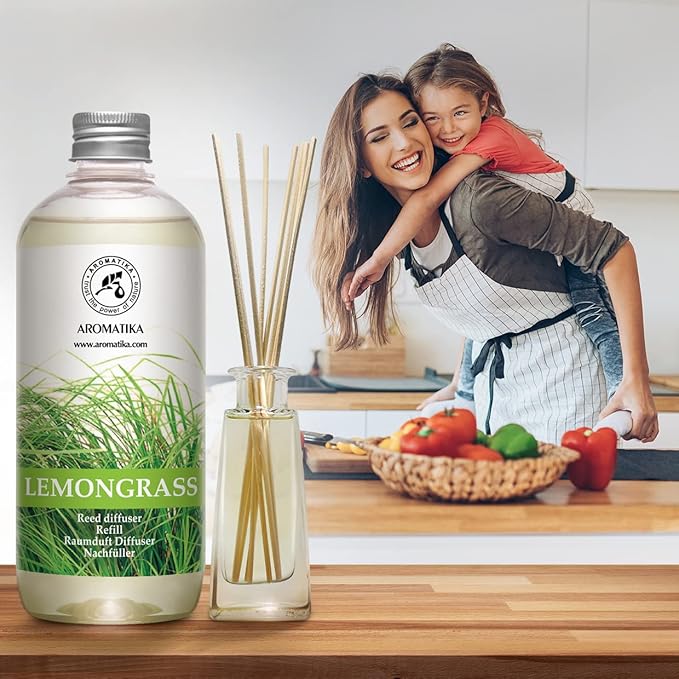 Lemongrass Diffuser Refill 68 Fl Oz (4x17Fl Oz) - Fresh & Long Lasting Fragrance - Refill Bottle with Natural Essential Lemongrass Oil - Best for Aromatherapy - Reed Diffuser Oil Refill for Home