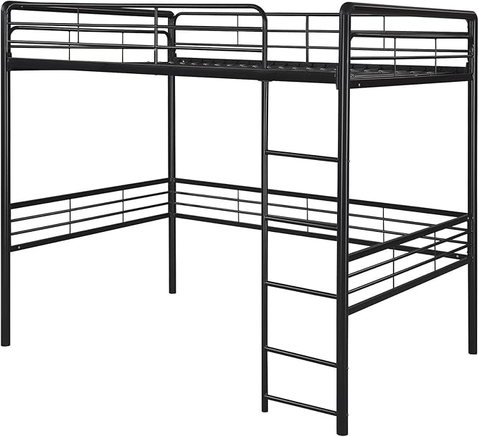 DHP Full Metal Loft Bed with Ladder, Space-Saving Design, Black, Full