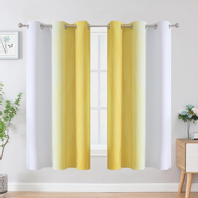 Yellow and Greyish White Ombre Blackout Curtains - Image 2