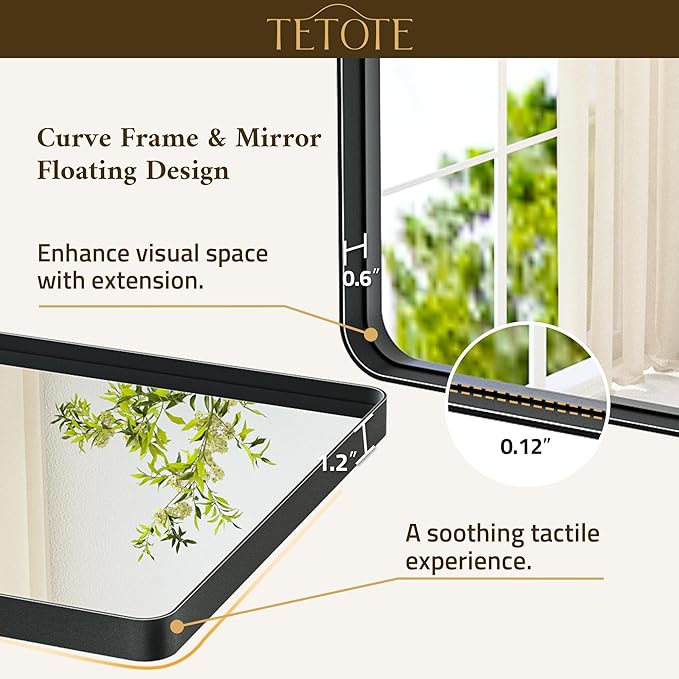 TETOTE 72 x 36 Black Vanity Mirror Large Black Mirror for Living Room Matte Metal Frame, Tempered Glass, Modern Farmhouse Wall Mounted Mirror for Decorative(Horizontal/Vertical)