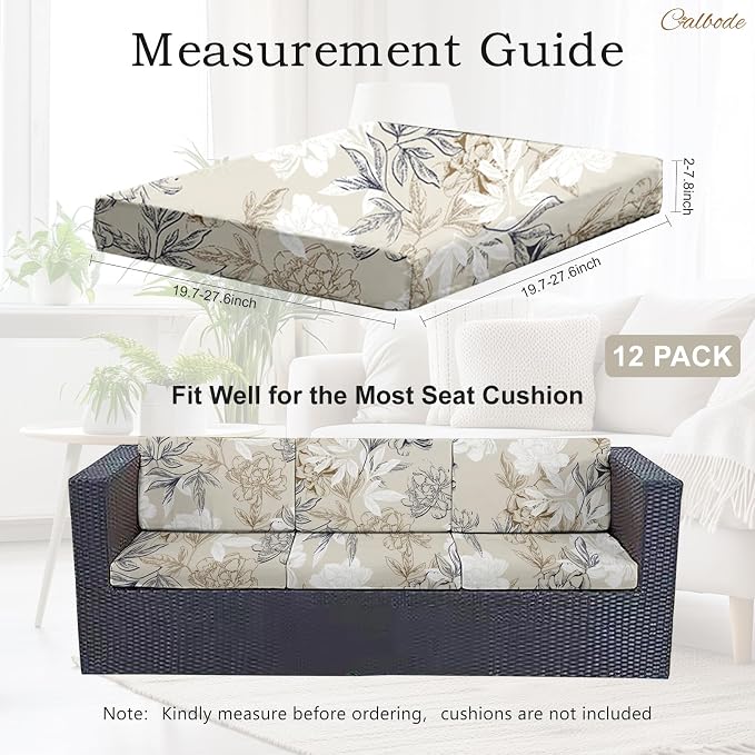 CALBODE 12Pcs Outdoor Stretch Cushion Covers, Waterproof Outdoor Chair Floral - Image 2