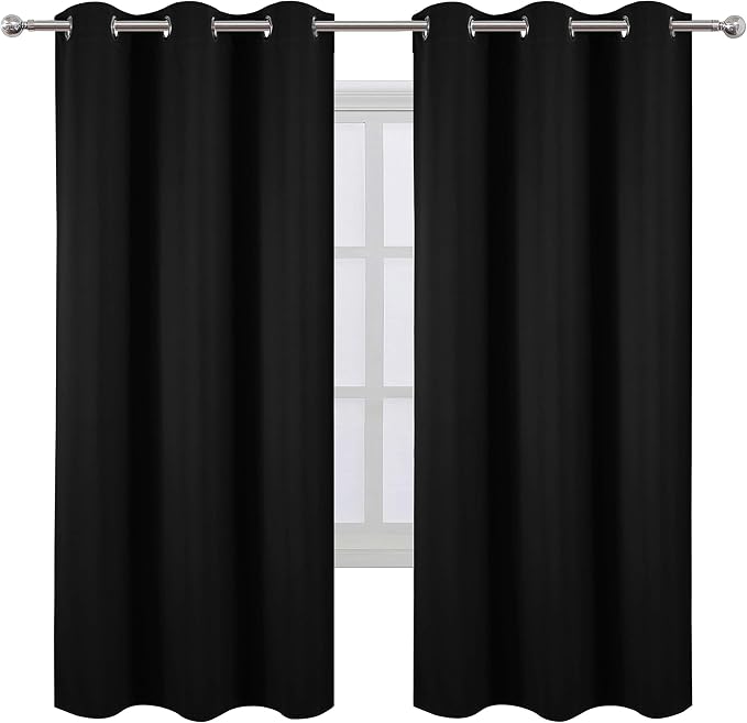 Black Thermal Blackout Curtains/42 x 72 Inch/Set of 2 Panels Room Darkening - Image 2